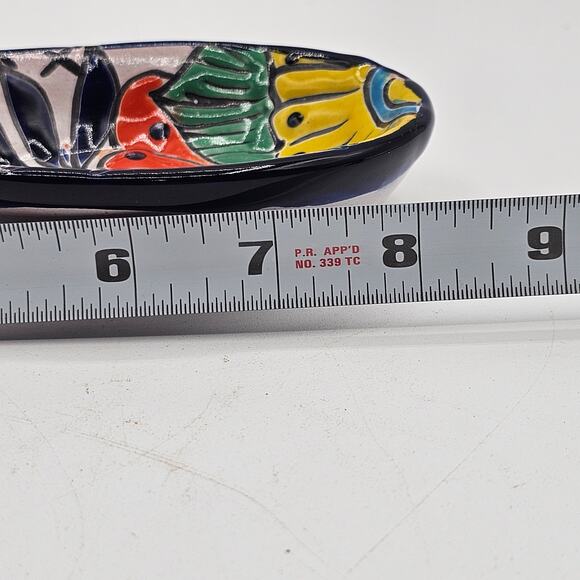 Vintage Mexico Hand Crafted Spoon Rest - Ceramic Hand Painted Geometric Design - Picture 6 of 7